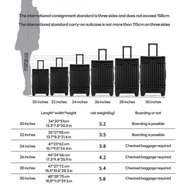 100% Aluminum-magnesium alloy Travel Suitcase Rolling Luggage 20/24/28 inch Trolley Luggage Carry-On Cabin Suitcase - Image 10