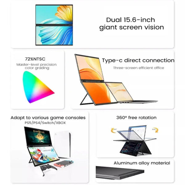 15.6 Inch Dual Touch Screen Portable Monitor 1080P FHD With 360° Flip External Screen For PC Laptop Mac Phone Xbox PS4/5 Switch - Image 5