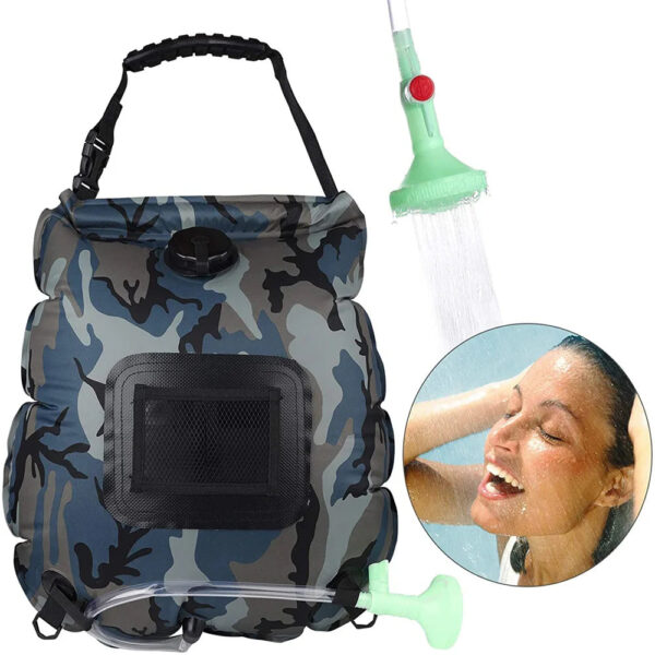 ```json
{
  title: 20L Solar Heated Outdoor Camping Shower Water Bag,
  category: Camping & Hiking Equipment,
  tags: [Portable Shower, Camping Gear, Hiking Accessories, Climbing Gear, Bath Equipment, Ducha Portatil]
}
```