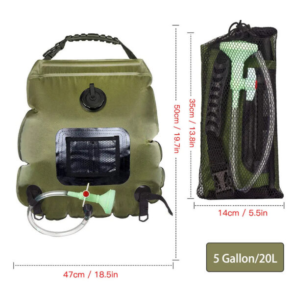 ```json
{
  title: 20L Solar Heated Outdoor Camping Shower Water Bag,
  category: Camping & Hiking Equipment,
  tags: [Portable Shower, Camping Gear, Hiking Accessories, Climbing Gear, Bath Equipment, Ducha Portatil]
}
``` - Image 8