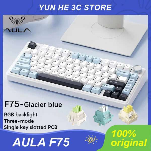 AULA F75 Mechanical Keyboard Wired/2.4G Wireless/Bluetooth RGB PBT 75% Layout OEM Profile Gasket Customized Pc Gaming Keyboard - Image 8