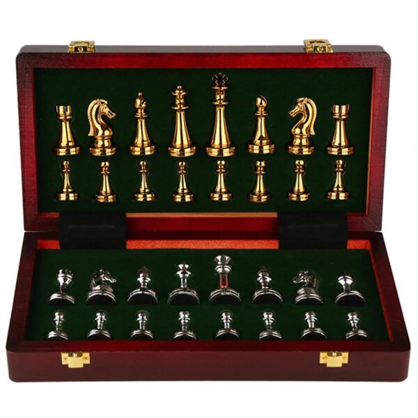 Chess Set with Wooden Chessboard Metal International Chess Pieces Family Board Game Toys Indoor Decoration for Adult Kids Gifts - Image 2