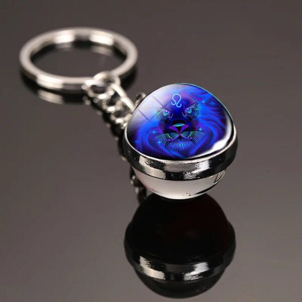 Creative 12 Constellation Key Ring Time Stone Double-Sided Glass Ball Metal Keychain Pendant Key Chain Accessories Fashion Gift - Image 2