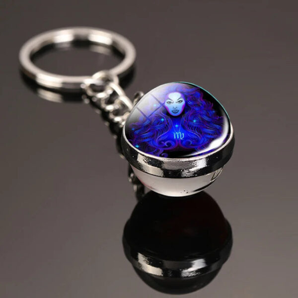 Creative 12 Constellation Key Ring Time Stone Double-Sided Glass Ball Metal Keychain Pendant Key Chain Accessories Fashion Gift - Image 12