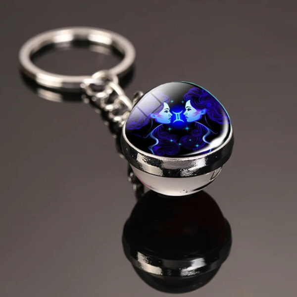 Creative 12 Constellation Key Ring Time Stone Double-Sided Glass Ball Metal Keychain Pendant Key Chain Accessories Fashion Gift - Image 13