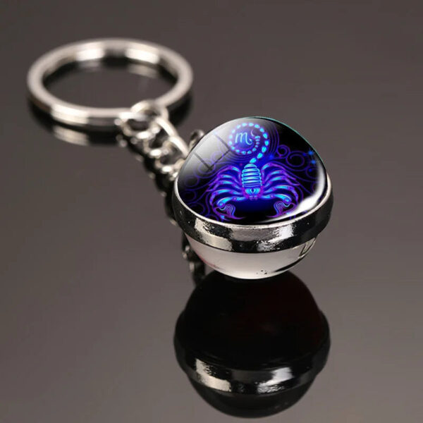 Creative 12 Constellation Key Ring Time Stone Double-Sided Glass Ball Metal Keychain Pendant Key Chain Accessories Fashion Gift - Image 14