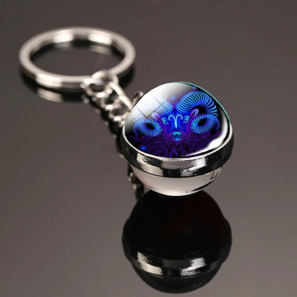 Creative 12 Constellation Key Ring Time Stone Double-Sided Glass Ball Metal Keychain Pendant Key Chain Accessories Fashion Gift - Image 15