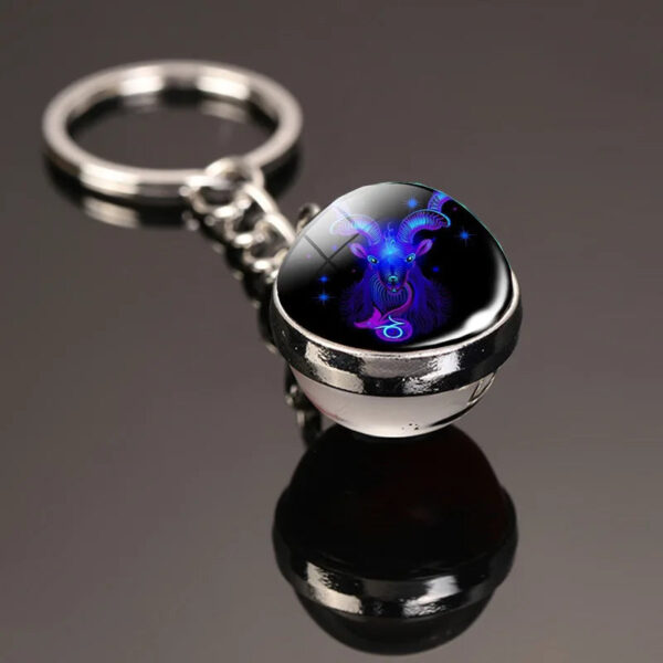 Creative 12 Constellation Key Ring Time Stone Double-Sided Glass Ball Metal Keychain Pendant Key Chain Accessories Fashion Gift - Image 16