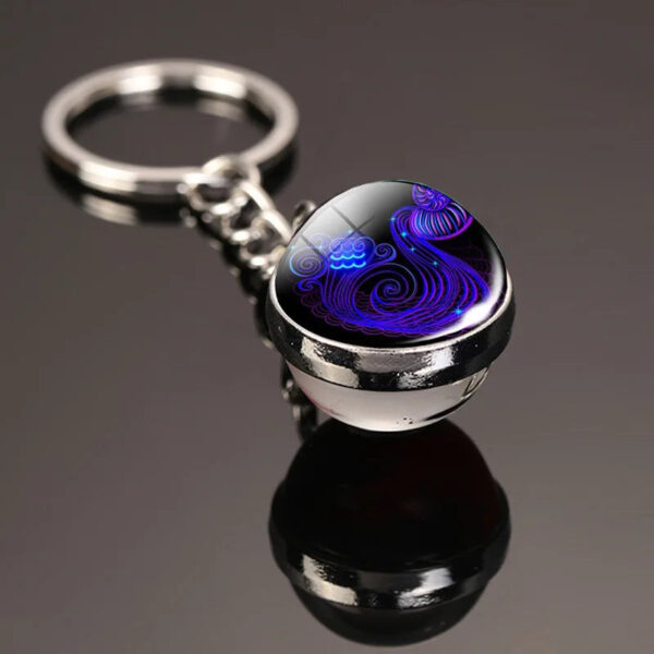 Creative 12 Constellation Key Ring Time Stone Double-Sided Glass Ball Metal Keychain Pendant Key Chain Accessories Fashion Gift - Image 19