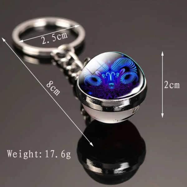 Creative 12 Constellation Key Ring Time Stone Double-Sided Glass Ball Metal Keychain Pendant Key Chain Accessories Fashion Gift - Image 4