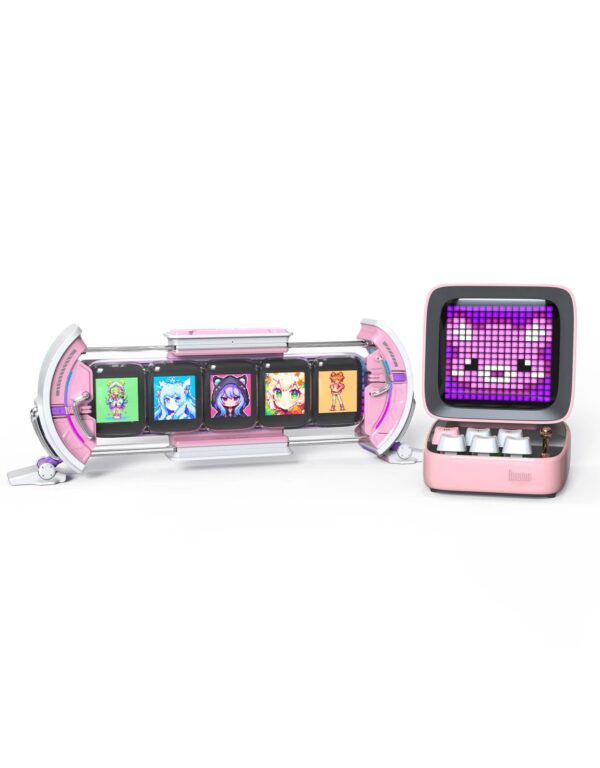 Ditoo Pink+Times Gate Pink - Cute Pixel Display Art Bluetooth Speaker and Gaming Digital Clock Desk Setup with APP Home Decor - Image 3