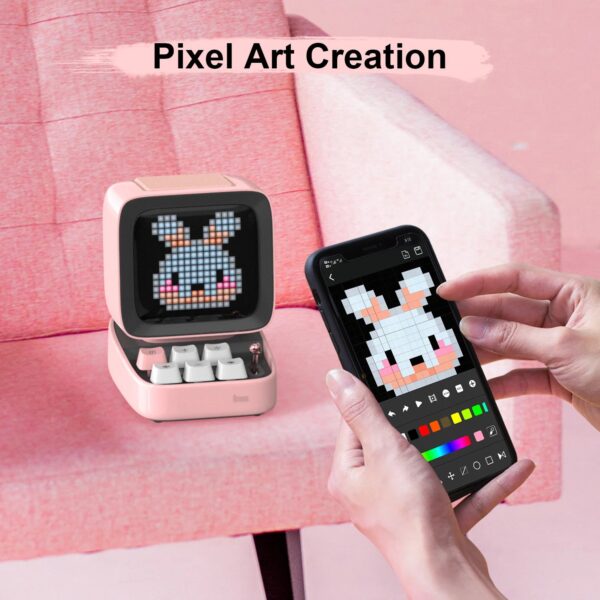 Ditoo Pink+Times Gate Pink - Cute Pixel Display Art Bluetooth Speaker and Gaming Digital Clock Desk Setup with APP Home Decor - Image 4