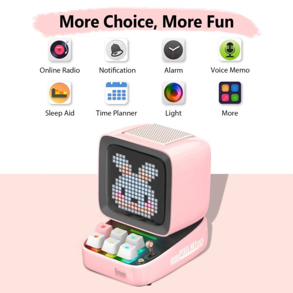 Ditoo Pink+Times Gate Pink - Cute Pixel Display Art Bluetooth Speaker and Gaming Digital Clock Desk Setup with APP Home Decor - Image 5