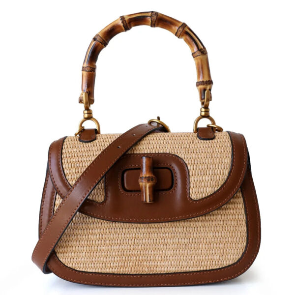 Genuine Leather Handbags for Women, Ladies Designer Bag, Luxury Bamboo Handle Bags, Brandy Natural Bamboo Hand Bag, High Quality - Image 2