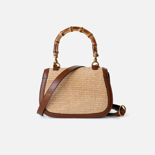 Genuine Leather Handbags for Women, Ladies Designer Bag, Luxury Bamboo Handle Bags, Brandy Natural Bamboo Hand Bag, High Quality - Image 8