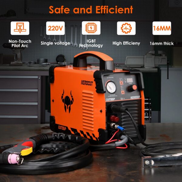 Herocut CUT55P Plasma Cutter, Non-Touch Pilot Arc 50Amp IGBT Inverter Metal Plasma Cutting Machine, Max Cutting Thickness 16mm - Image 2