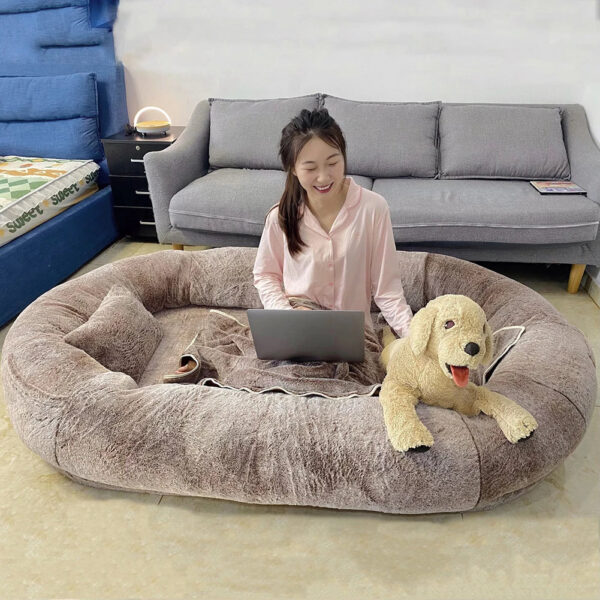 Human Dog Bed - Giant Comfy Plush with Pocket, Portable Large Bean Bag, Human-Sized Pet Bed for Naps, Extra Size Sofa