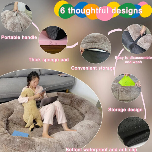 Human Dog Bed - Giant Comfy Plush with Pocket, Portable Large Bean Bag, Human-Sized Pet Bed for Naps, Extra Size Sofa - Image 7