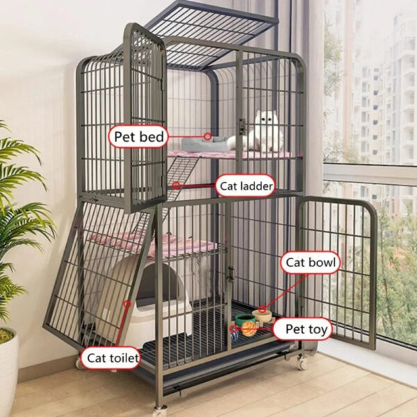 Iron Cat Cage Pet Villa Duplex - Luxury Modern Cat House and Kitten Nest with Large Space - Image 13