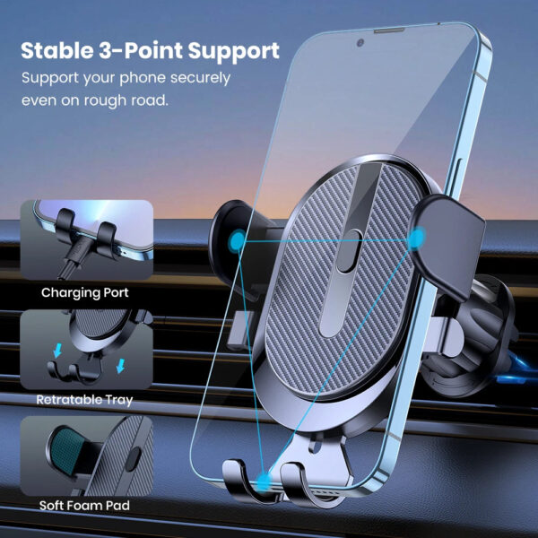 Mobile Phone Holder Air Outlet Gravity Sensor Car Holder Riangle Gravity Frosted Simplicity Solid Metallic Material - Image 4