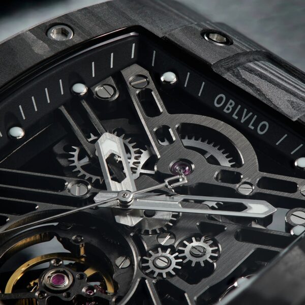 OBLVLO Top Watch Brand Sport Watch For Man Square Skeleton Watch Steel Automatic Mechanical Watch Rubber Strap Watches EM-ST - Image 4