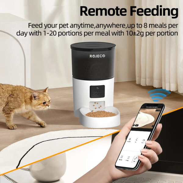 ROJECO Automatic Cat Feeder With Camera Video Cat Food Dispenser Pet Smart Voice Recorder Remote Control Auto Feeder For Cat Dog - Image 7