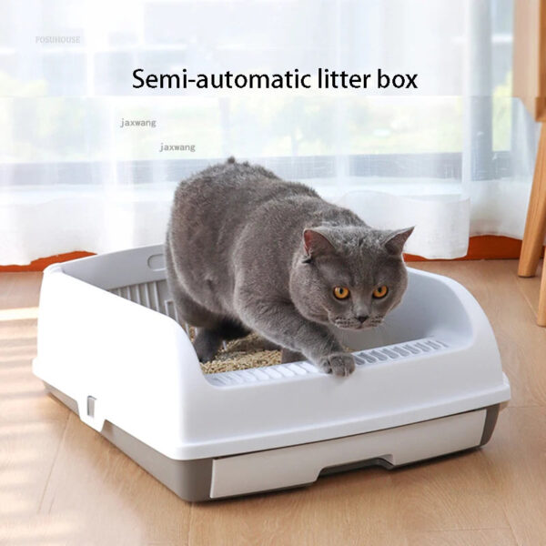 Semi-Automatic Semi-Closed Cat Litter Box - Splash-Proof, Drawer Type, Deodorizing Pet Training Sand Basin