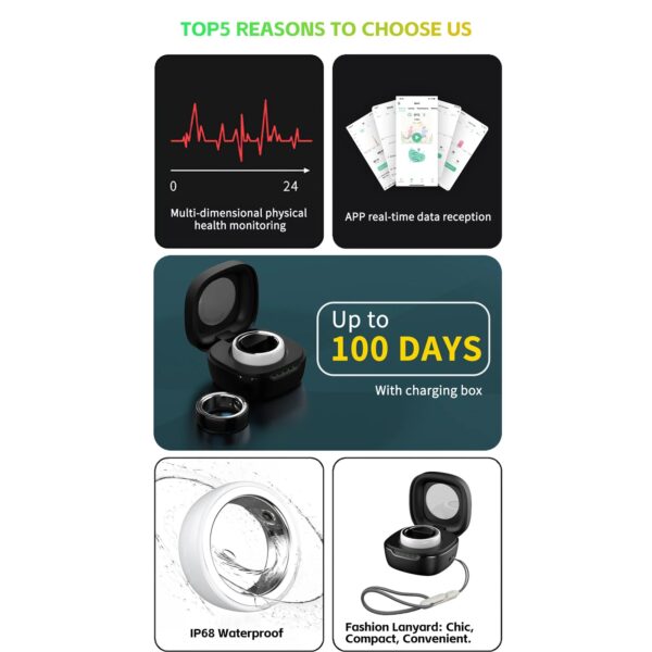 Smart Ring Fitness Tracker - IP68 Waterproof, Sleep/Heart Rate/Blood Pressure Monitor, Multiple Sport Modes, Available in Sizes 16/18/20/22# - Image 7