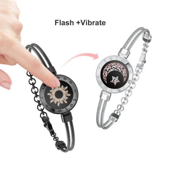 totwoo Long Distance touch Light up&Vibrate Bracelets for Couples, Long Distance Relationship Gifts Smart Sun&Moon Love Bracelet - Image 2