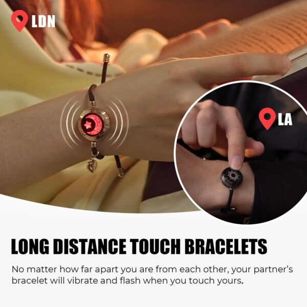 totwoo Long Distance touch Light up&Vibrate Bracelets for Couples, Long Distance Relationship Gifts Smart Sun&Moon Love Bracelet - Image 4