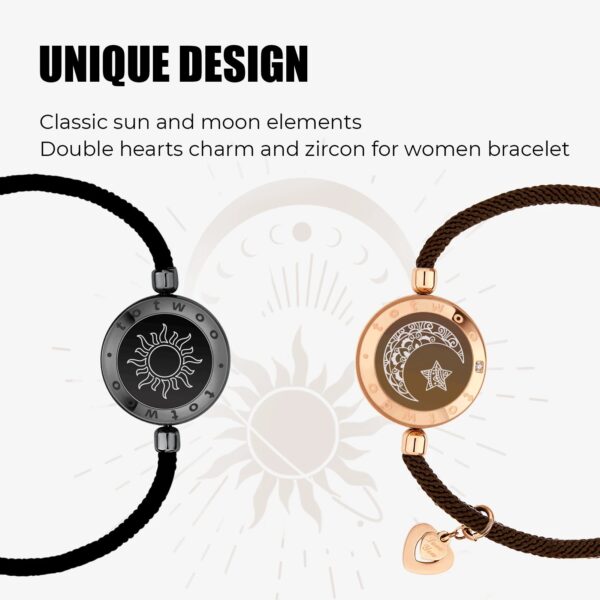 totwoo Long Distance touch Light up&Vibrate Bracelets for Couples, Long Distance Relationship Gifts Smart Sun&Moon Love Bracelet - Image 6