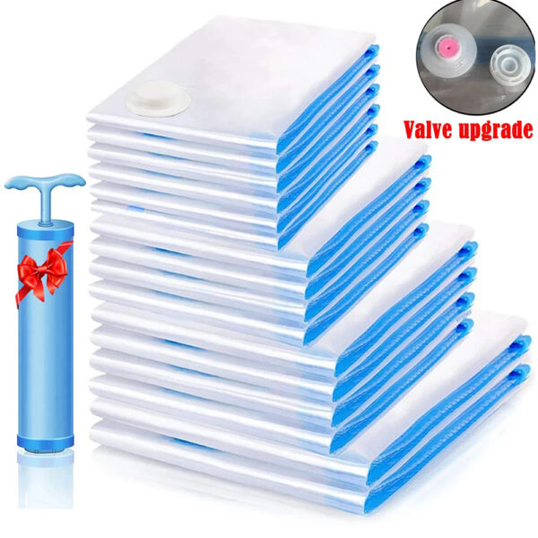 Vacuum Storage Bags Space Saver 80% More Compression Organizer Vacuum Sealer Bags with Travel Hand Pump for Blankets Clothes