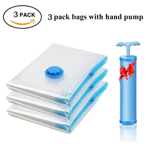 Vacuum Storage Bags Space Saver 80% More Compression Organizer Vacuum Sealer Bags with Travel Hand Pump for Blankets Clothes - Image 3