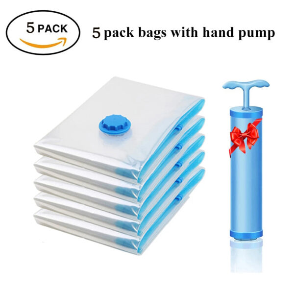 Vacuum Storage Bags Space Saver 80% More Compression Organizer Vacuum Sealer Bags with Travel Hand Pump for Blankets Clothes - Image 5