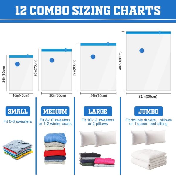 Vacuum Storage Bags Space Saver 80% More Compression Organizer Vacuum Sealer Bags with Travel Hand Pump for Blankets Clothes - Image 7