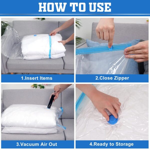 Vacuum Storage Bags Space Saver 80% More Compression Organizer Vacuum Sealer Bags with Travel Hand Pump for Blankets Clothes - Image 9