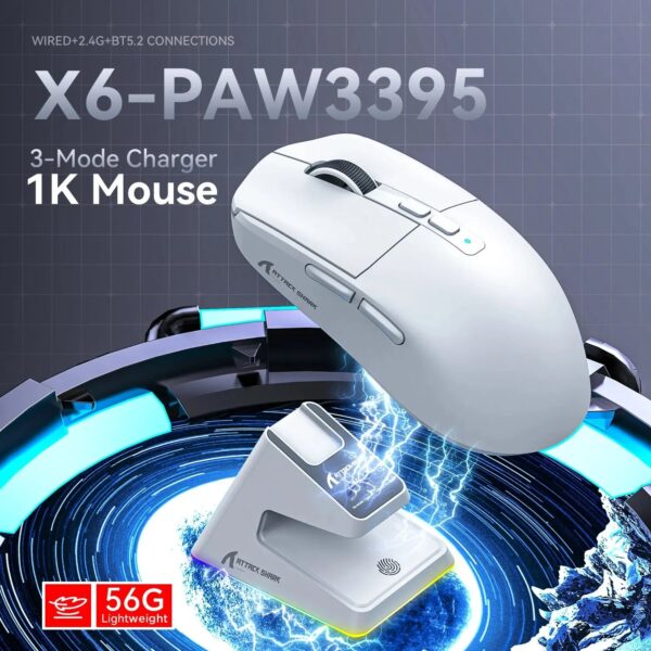 X6 Lightweight Wireless Gaming Mouse with 3 Mode Wired 2.4G BT5.2 Up to 26K DPI RGB Backlight Charging Base for Laptop Deskbtop - Image 4